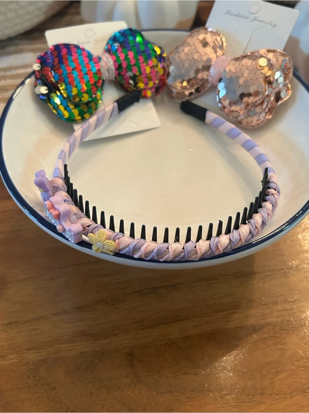 Kids Sequin Bow Headband - Pink Lavender With 2 Bow Barrettes